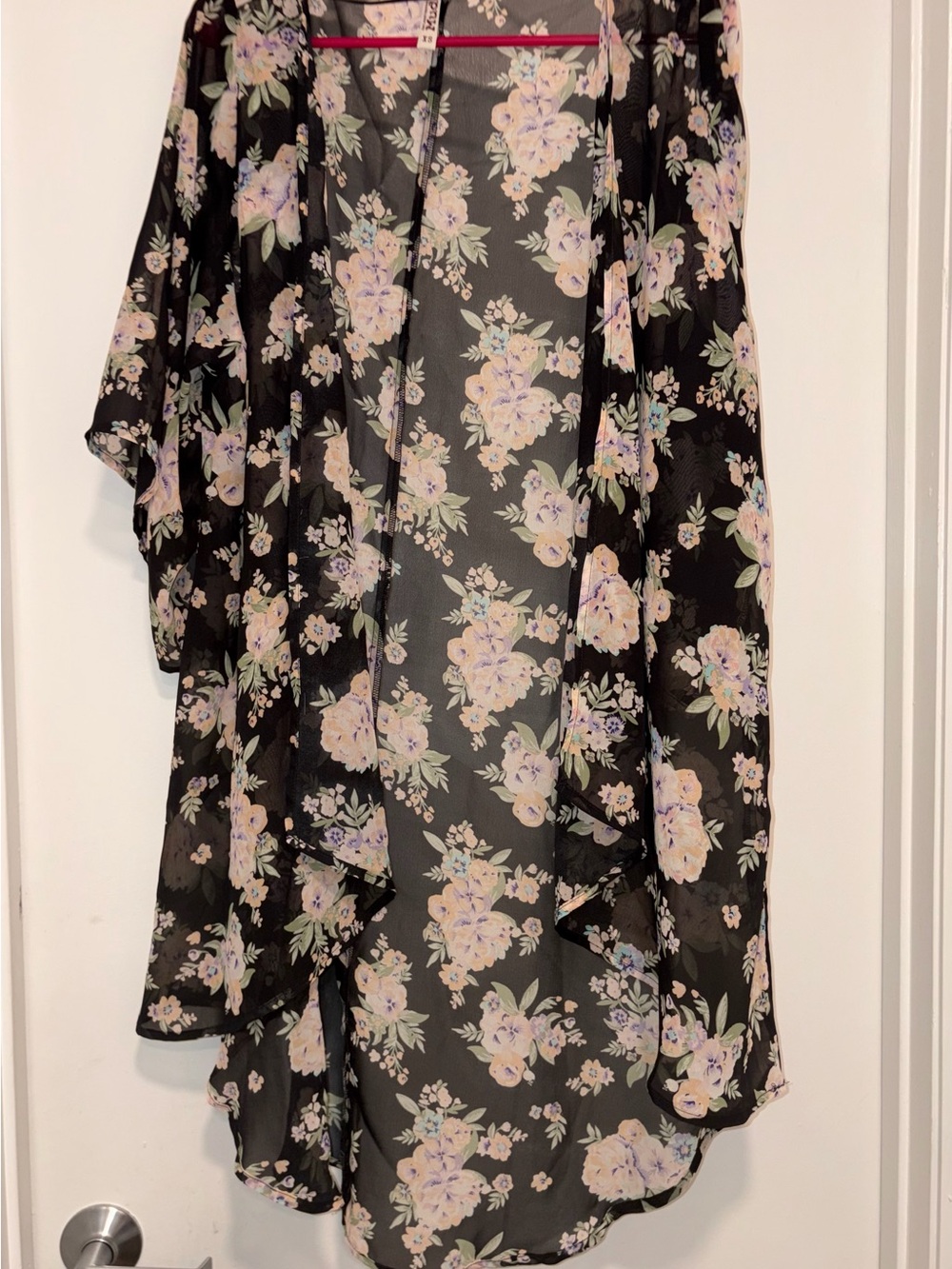 Mudd Black Floral Sheer Kimono Shrug with Cream and Lavender Flowers